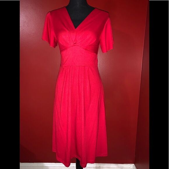 Red Fit and Flare Cutout Back Dress - Picture 1 of 8